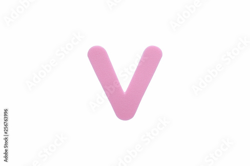 Alphabet letter V symbol of sponge rubber isolated over white background.