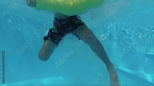 happy Boy jump in swimming pool photo