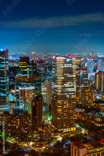 city skyline aerial night view in Tokyo  Japan
