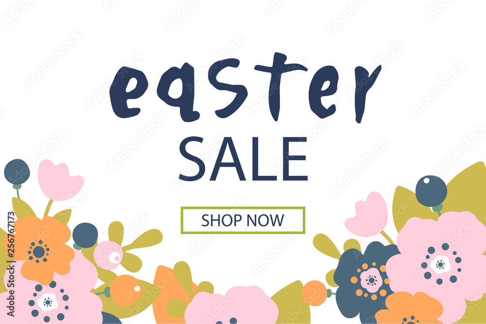 Vector illustration of Happy Easter text. Flat design spring banner of modern calligraphy style. Vector Easter poster background template Vector illustration of Happy Easter text. Flat design spring banner of modern calligraphy style. Vector Easter poster background template