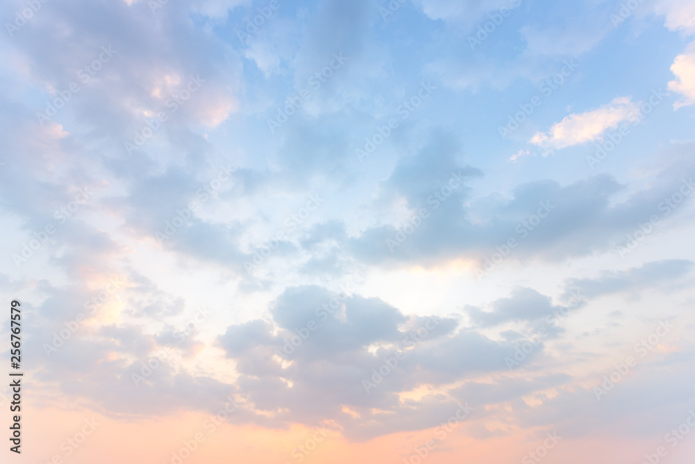 Soft blue sky fuse with sunset light to look like heaven peaceful - obrazy, fototapety, plakaty 
