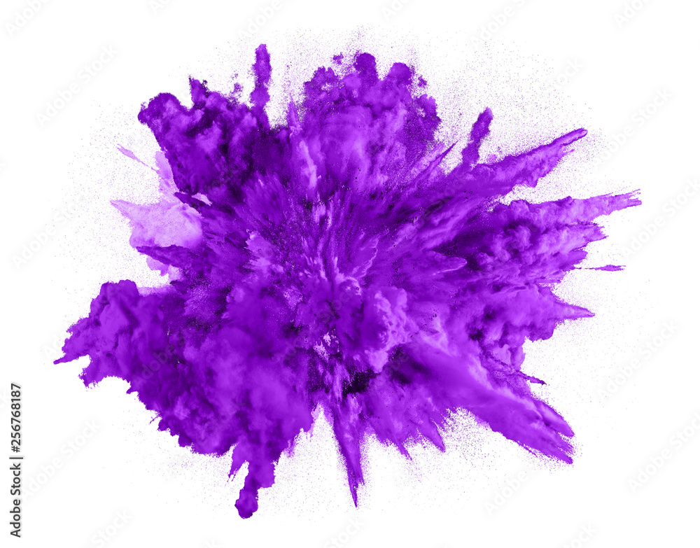Explosion of purple colored powder on white background - Image 