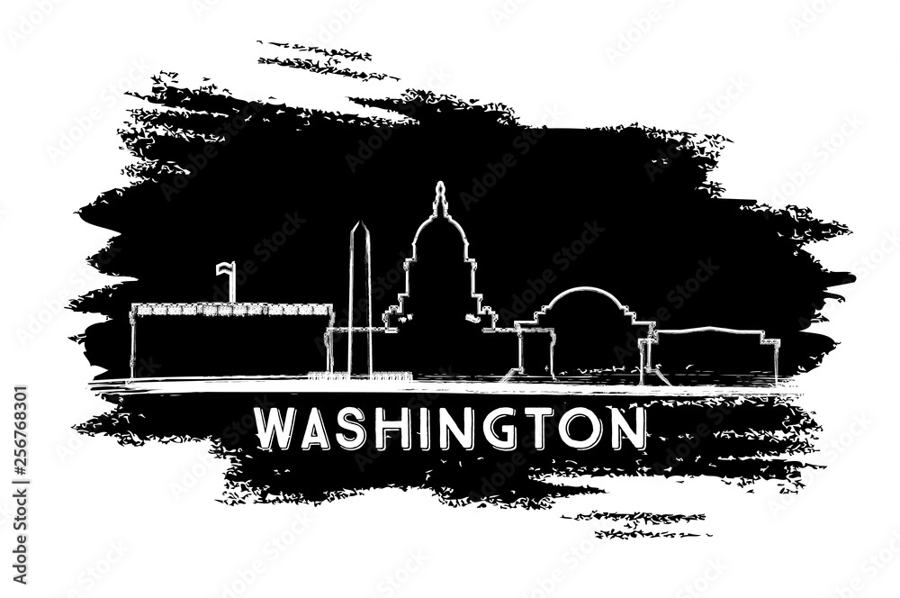 Washington DC City Skyline Silhouette. Hand Drawn Sketch.