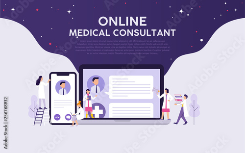online medical consultant illustration vector concept, doctors work for online patient