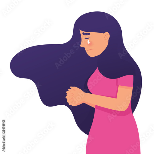 sad and unhappy woman with worship hand, cry and depressed woman 