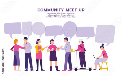 community meet up vector illustration, brainstorming teamwork together concept