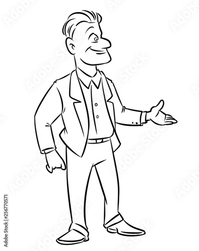 Man businessman greeting smile hand gesture cartoon illustration isolated image