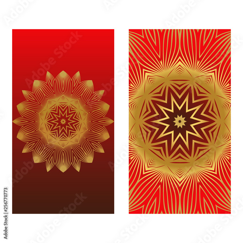 Luxury Card With Patterns Of The Mandala. Floral Ornaments. Islam, Arabic, Indian, Ottoman Motifs. Template For Flyer Or Invitation Card Design. Vector Illustration. Sunrise gold color © Bonya Sharp Claw