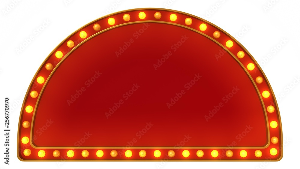 Red marquee light board sign retro on white background. 3d rendering