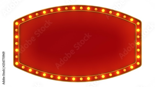 Red marquee light board sign retro on white background. 3d rendering
