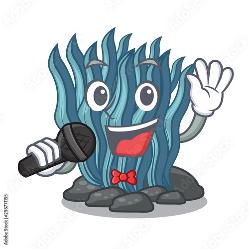 Singing blue seaweed cartoon under sea water