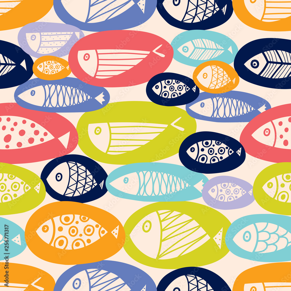 Cute fish. Seamless pattern. Can be used in textile industry, paper, background. Cute fish. Seamless pattern. Can be used in textile industry, paper, background.
