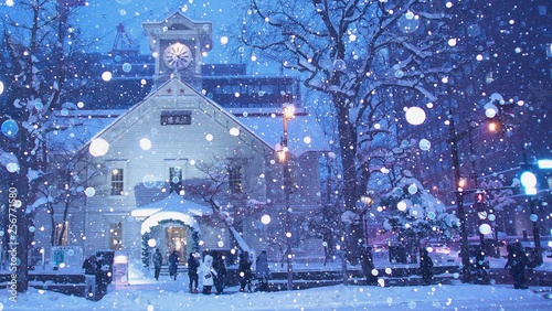 雪の舞うさっぽろ時計台
