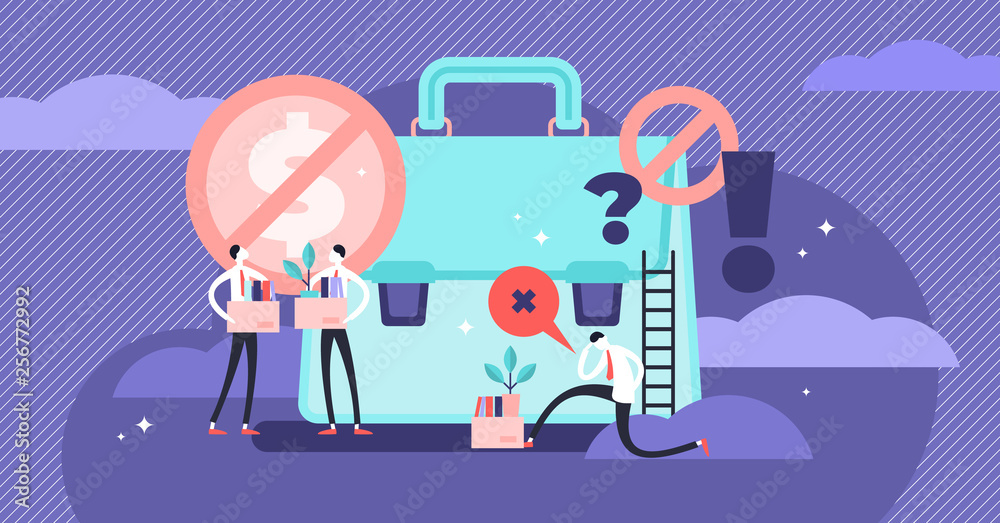 Unemployment vector illustration. Flat tiny poor person waiting job concept Unemployment vector illustration. Flat tiny poor person waiting job concept