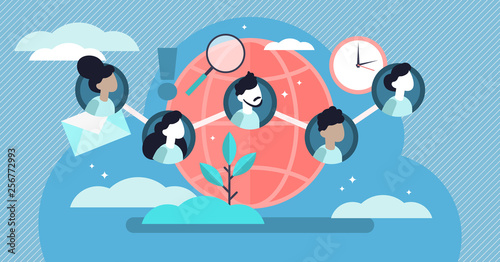 Social community vector illustration. Flat tiny linked person group concept