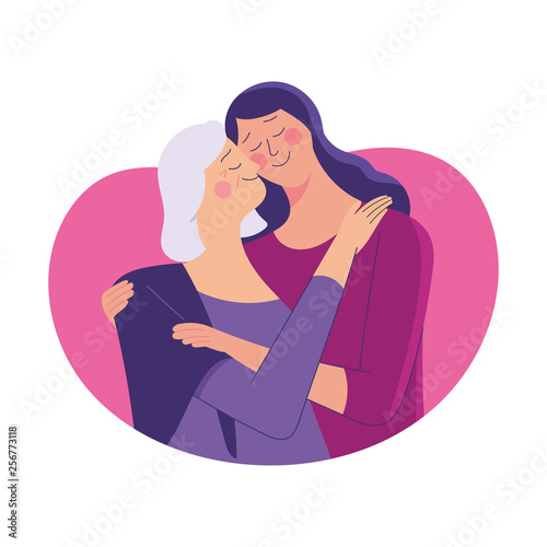 young woman hug her old mother with love, mother and daughter love as family, mother's day concept media