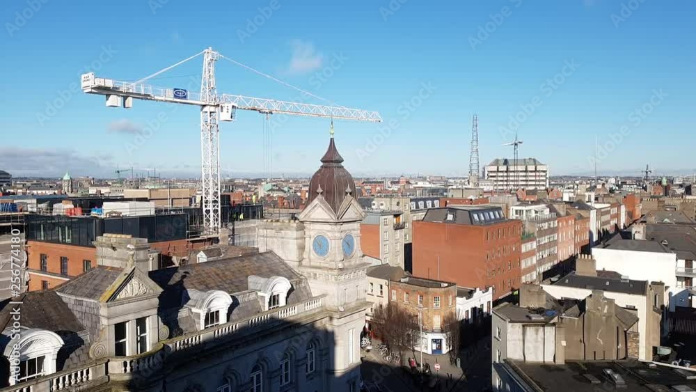 Fixed/ Locked camera overlooking Dublin South and North side from a roof top car park, with a construction crane. Fixed/ Locked camera overlooking Dublin South and North side from a roof top car park, with a construction crane.