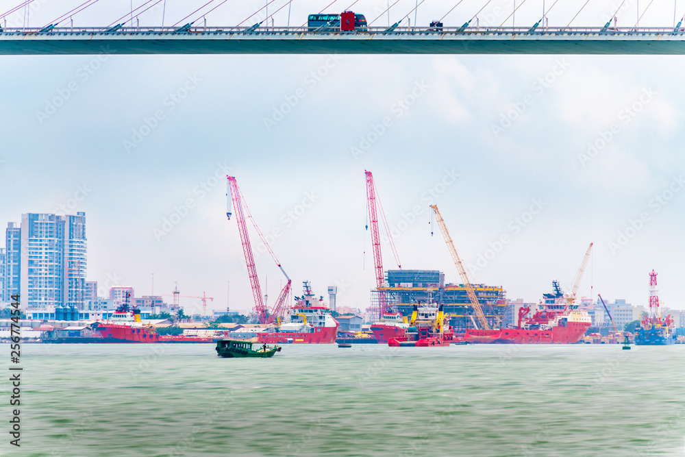 Fototapeta premium Wharf and shipyard in Zhanjiang Bay