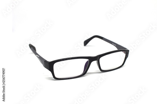 black eye glasses isolated on white background