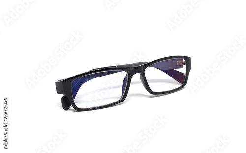 black eye glasses isolated on white background