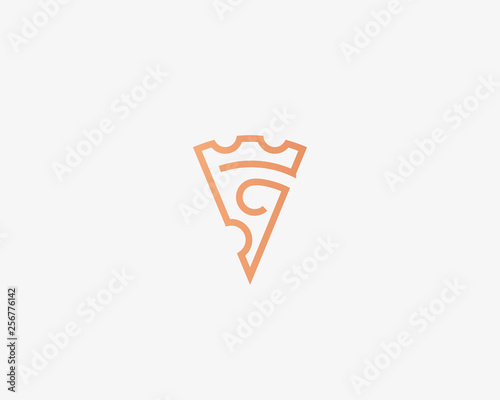 Pizza slice line logotype. Pizzeria crown vector logo design.
