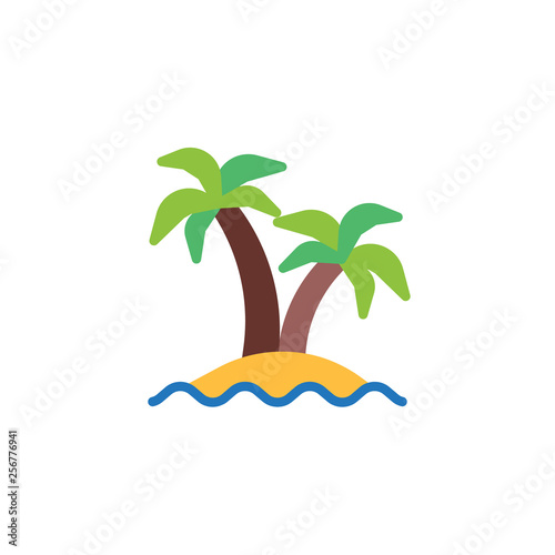 Sea and coconut palms flat icon  vector sign  Palm trees island colorful pictogram isolated on white. Travel symbol  logo illustration. Flat style design