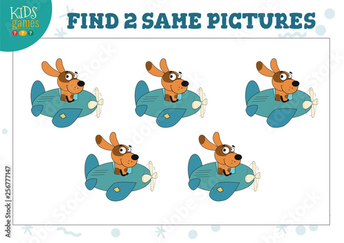 Find two same pictures kids game vector illustration