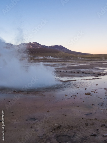 Atacama geysers (del Tatio) emitting steam in the early morning hours
