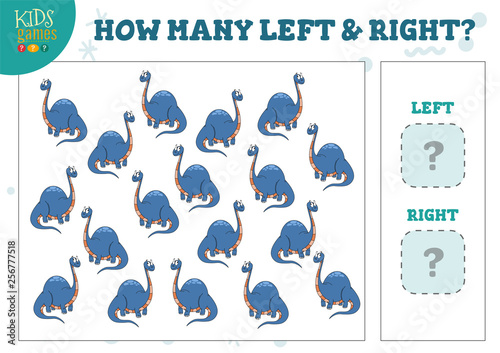 How many dinosaurs kids counting game vector illustration.