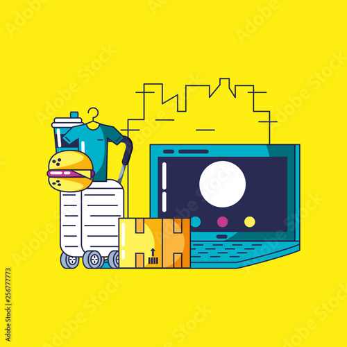 delivery service laptop and icons