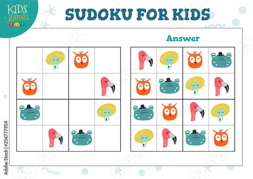 Sudoku for kids with answer vector illustration