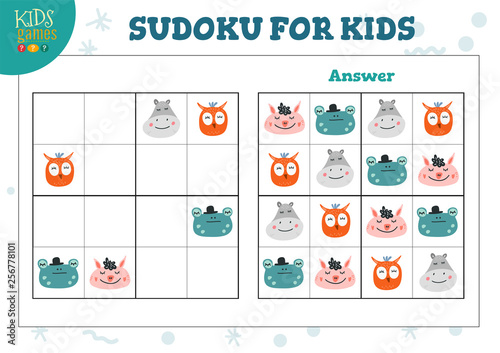 Sudoku for kids with answer vector illustration