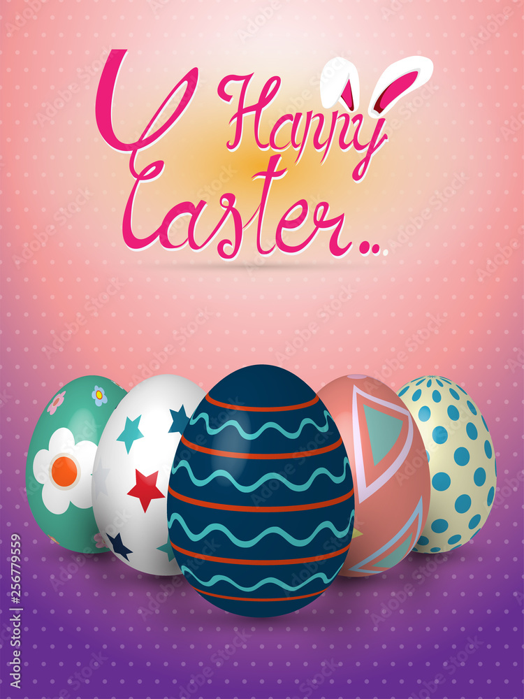 Collection of realistic 3D Easter eggs with different texture, pattern on retro pastel background Collection of realistic 3D Easter eggs with different texture, pattern on retro pastel background