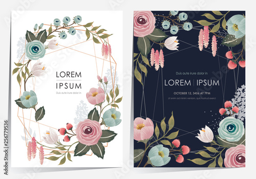  Vector illustration of a floral frame set in spring for Wedding, anniversary, birthday and party. Design for banner, poster, card, invitation and scrapbook 