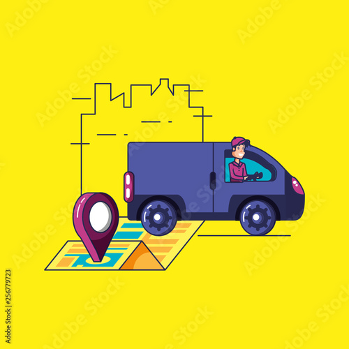 delivery service van and icons