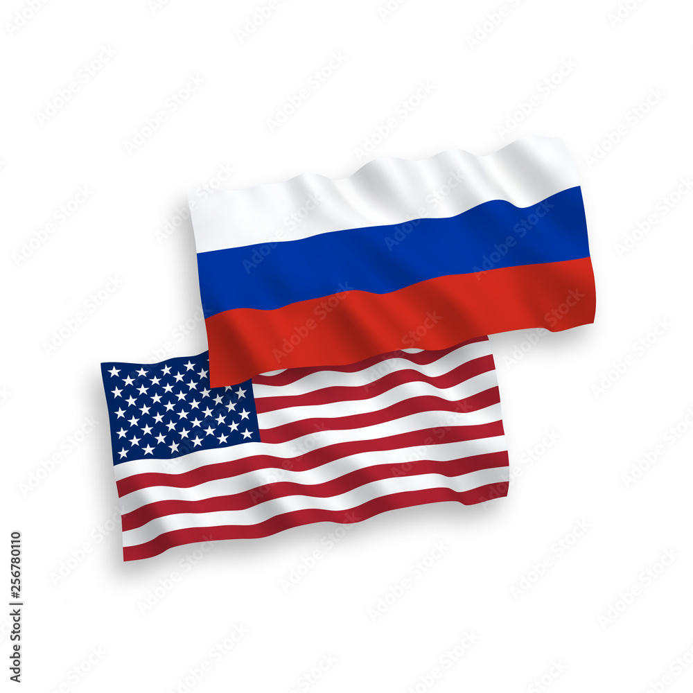 Naklejka premium Vector Russian and American waving flags isolated on white background. 1 to 2 proportion.