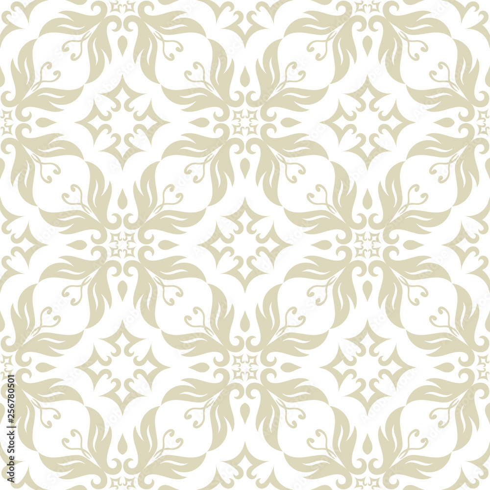 Floral seamless background. Olive green design on white background