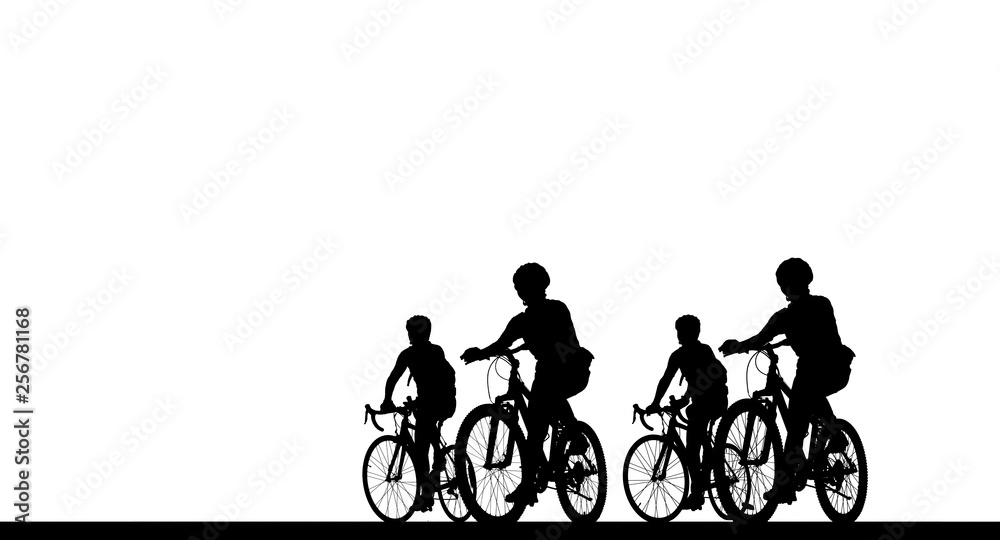 Obraz premium Silhouette group friend and bike relaxing on white background