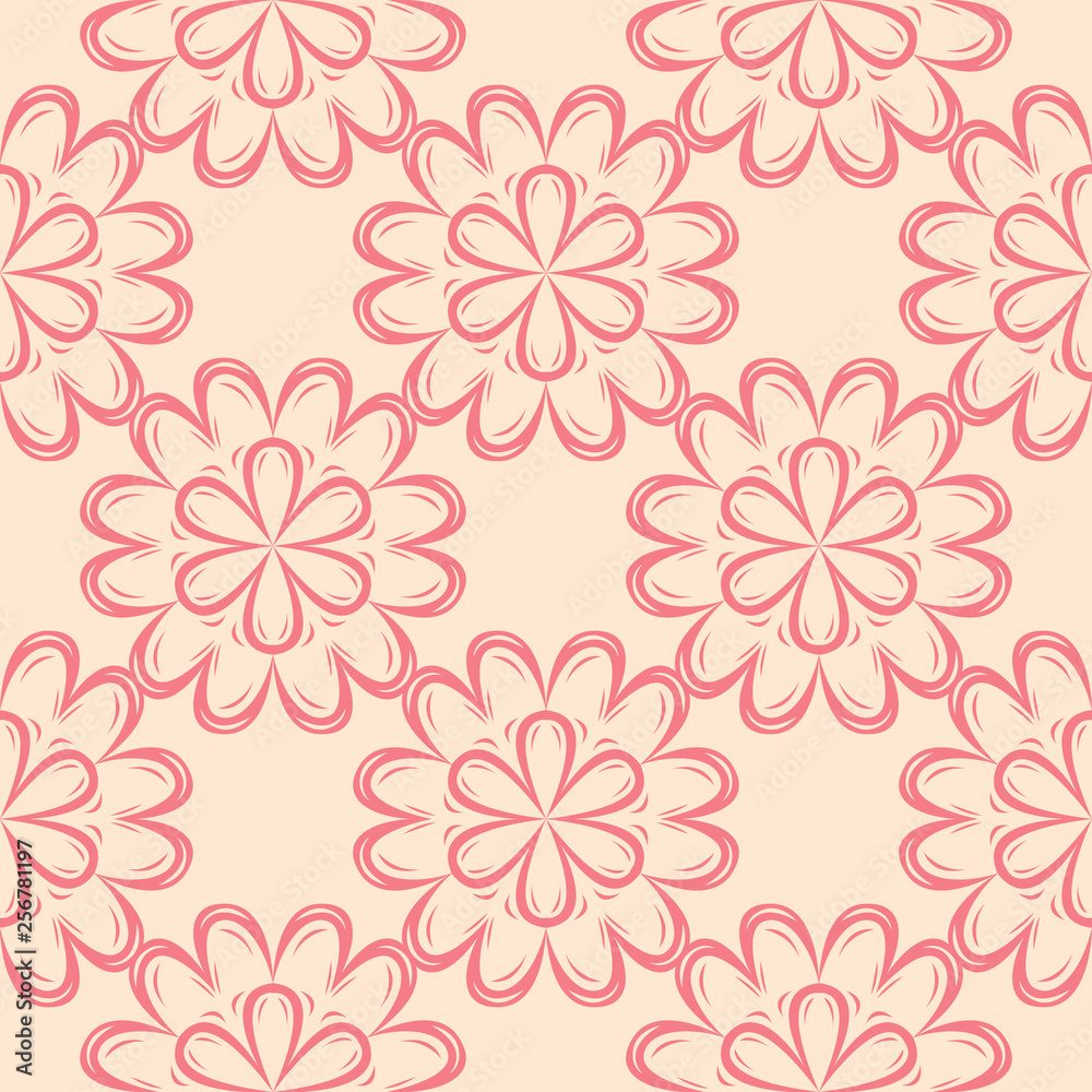 Pink and beige floral seamless pattern. Colored background