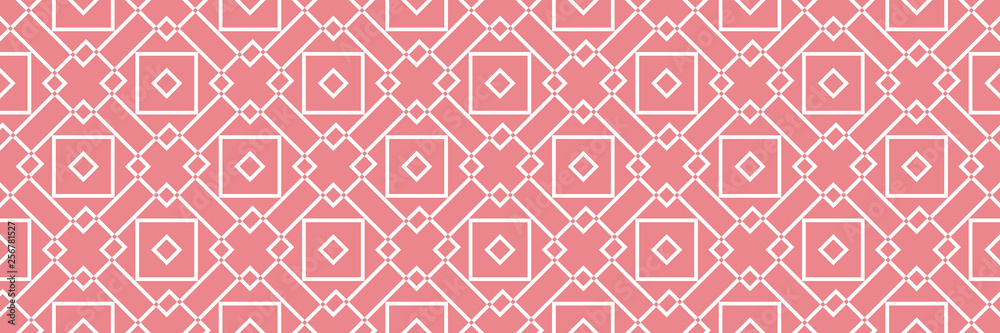 Geometric seamless pattern. Square white design on long pink background Geometric seamless pattern. Square white design on long pink background