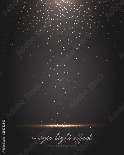 Falling gold particles. Golden rain background.