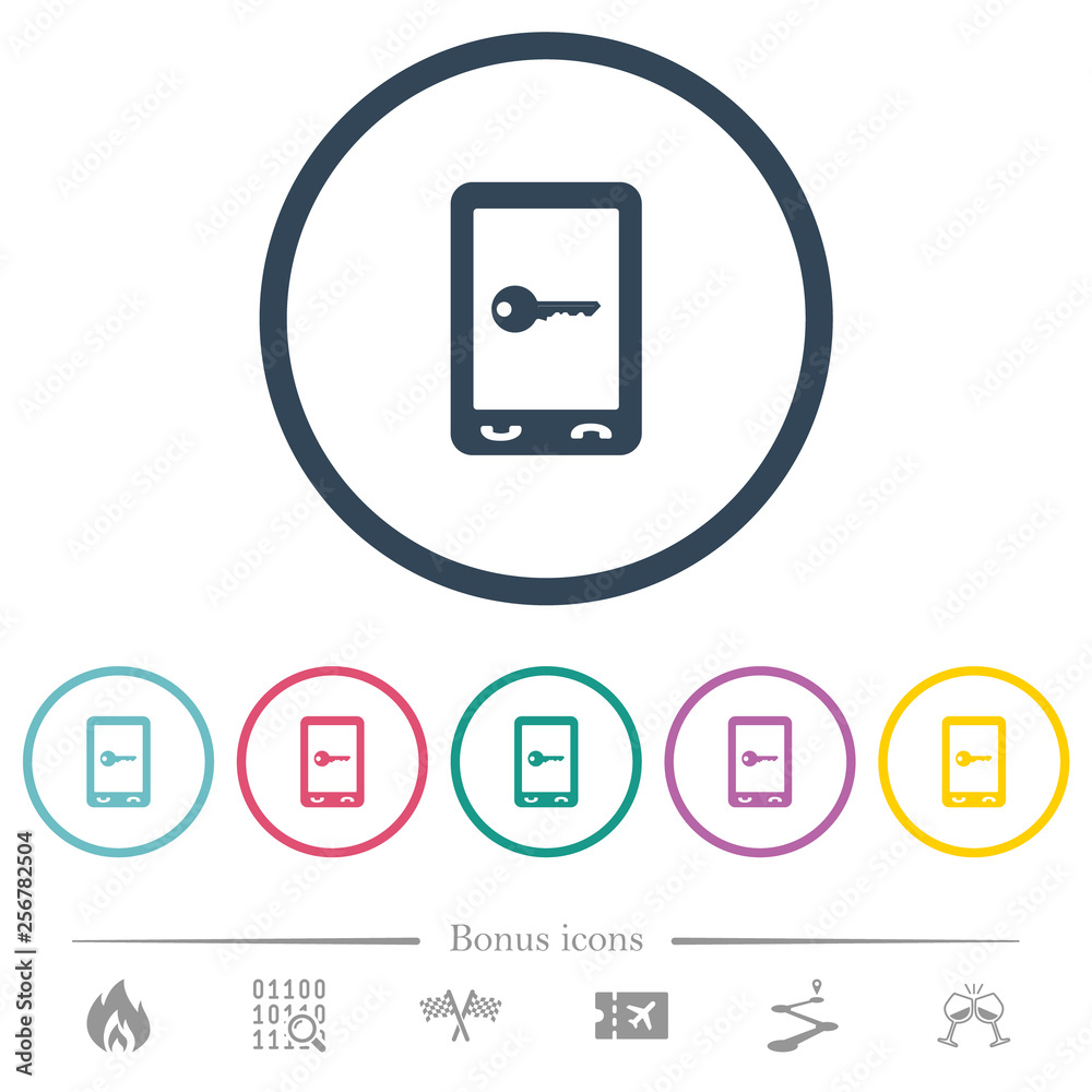 Mobile secure flat color icons in round outlines Mobile secure flat color icons in round outlines