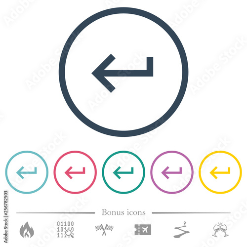 Keyboard return flat color icons in round outlines