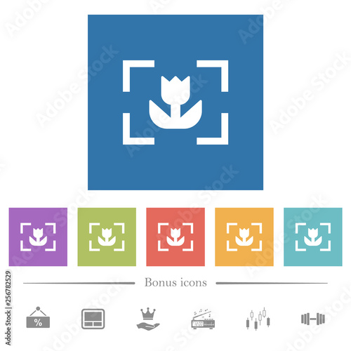 Camera macro mode flat white icons in square backgrounds