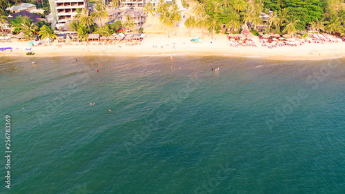 Aerial View Beach On Phu Quoc in Vietnam , beutiful island from the high travel context with view of China sea  from flycam Phantom 4 pro + photo