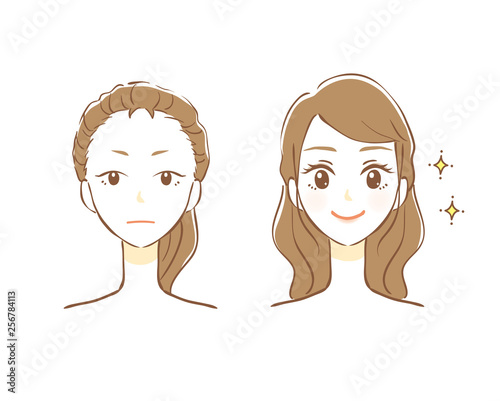 女性　メイク　ビフォーアフター