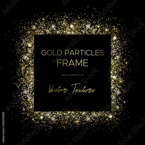 Golden square. Frame of gold particles and text