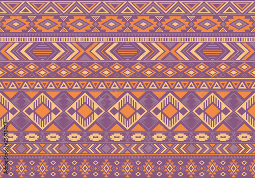 Boho pattern tribal ethnic motifs geometric seamless vector background. Trendy ikat tribal motifs clothing fabric textile print traditional design with triangle and rhombus shapes.