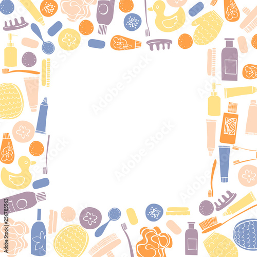 Bath background. Bathroom items. Vector sketch  illustration.