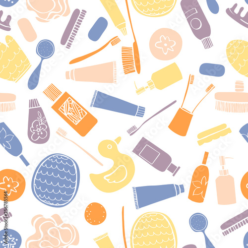  Bathroom items. Vector  seamless pattern